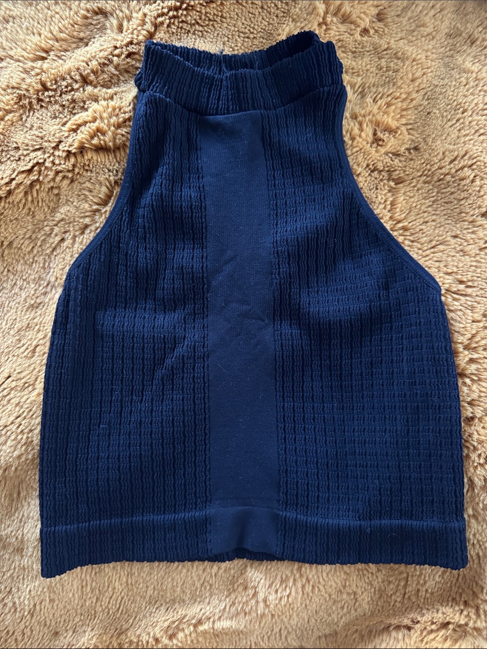 Black Textured Knit Halter Tank Top